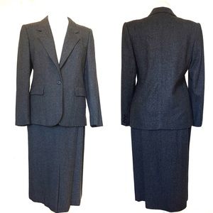 Vintage 90's Evan Picone Gray Wool Classic Skirt Suit